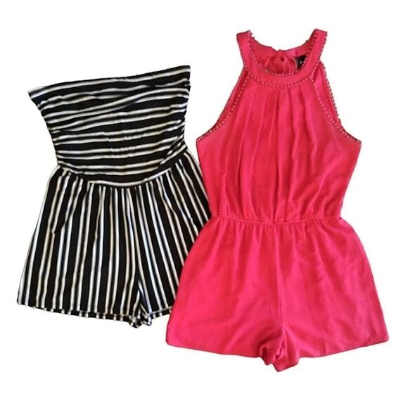 Y2K Pink Halter and Striped Strapless Romper Shorts Size Large Bundle - Picture 1 of 16